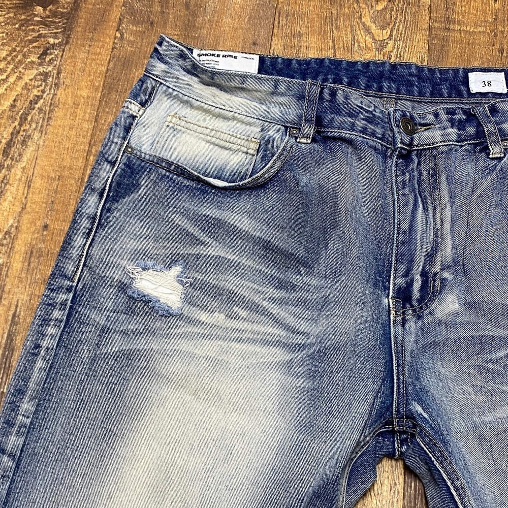 Smoke Rise size 38 Distressed destroyed bleach wash‎ Blue Denim Shorts cotton - Picture 4 of 13